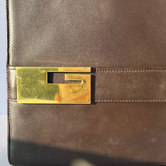 Auth. Vintage Gucci By Tom Ford Era Leather Shoulder Handbag ~ in Dark Brown - Picture 11 of 16